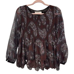 See by Chloe Anglaise Plisse Paisley Broderie Babydoll Blouse Size 36 XS